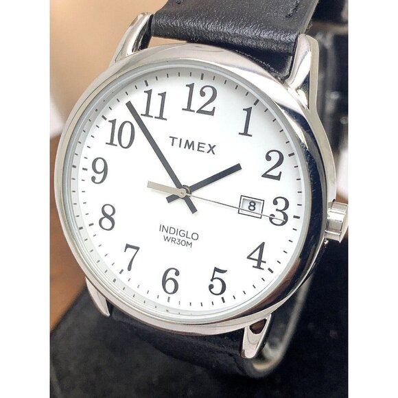 Timex Men's Watch TW2V68800 Quartz Indiglo White Dial Black Leather Band…